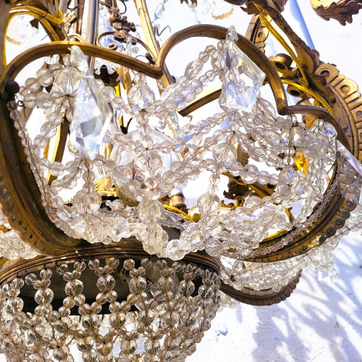 Large Chandelier H130cm, Bronze And Crystal, Early 20th Century photo vintage