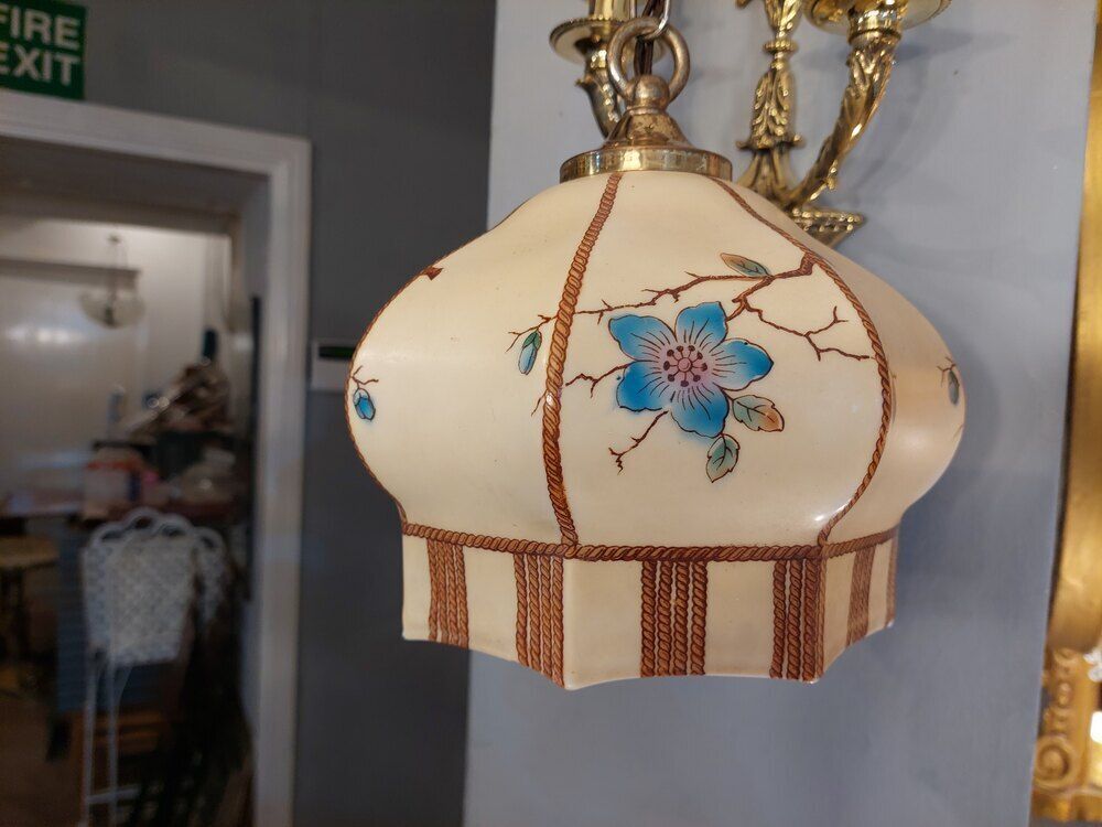 1920's Hand Painted Glass Shade photo vinterior