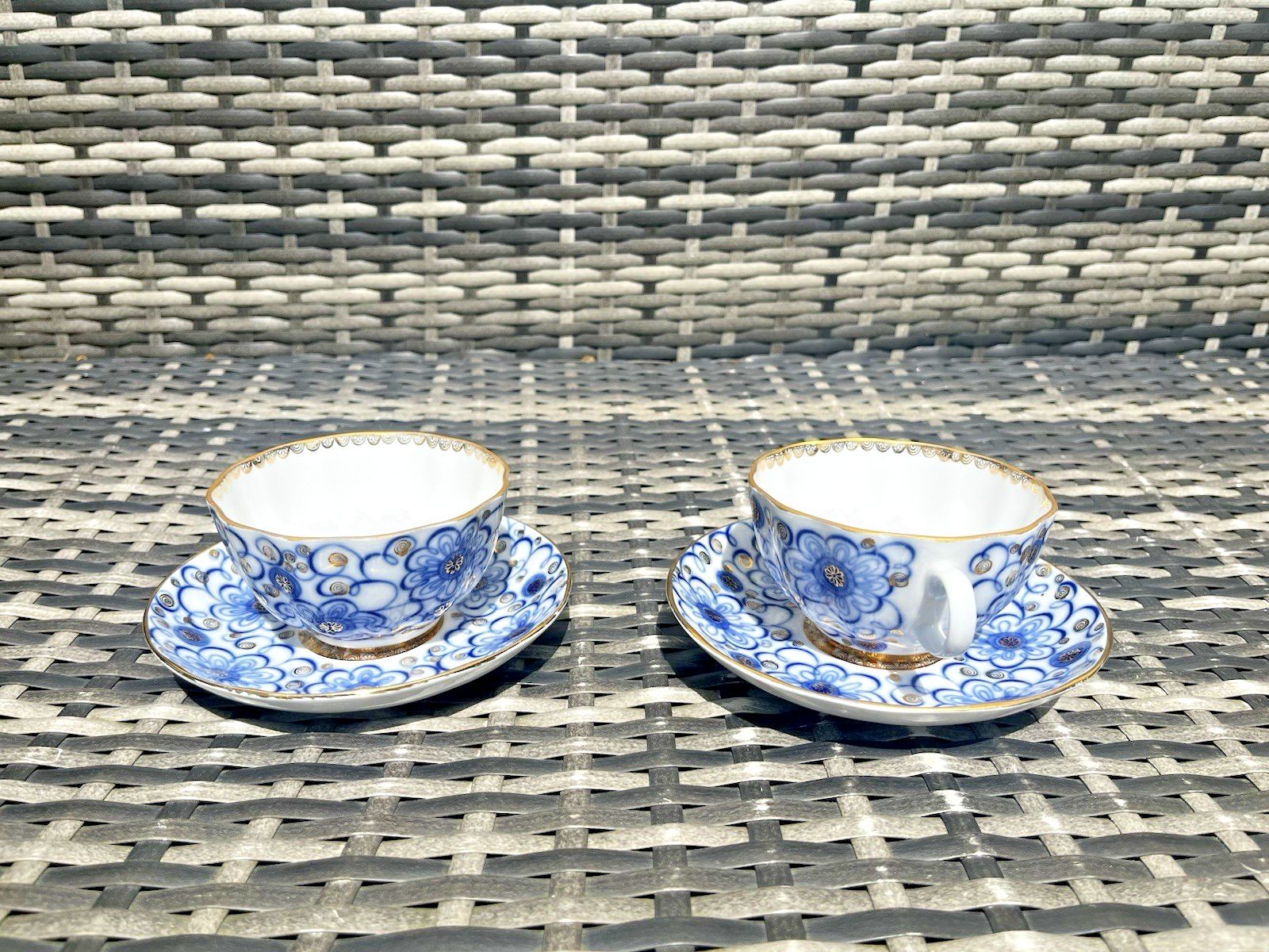 photo buy 1 Russian China Lomonosov Bindweed Winding Twig Blue White Cabinet Cup & Saucer