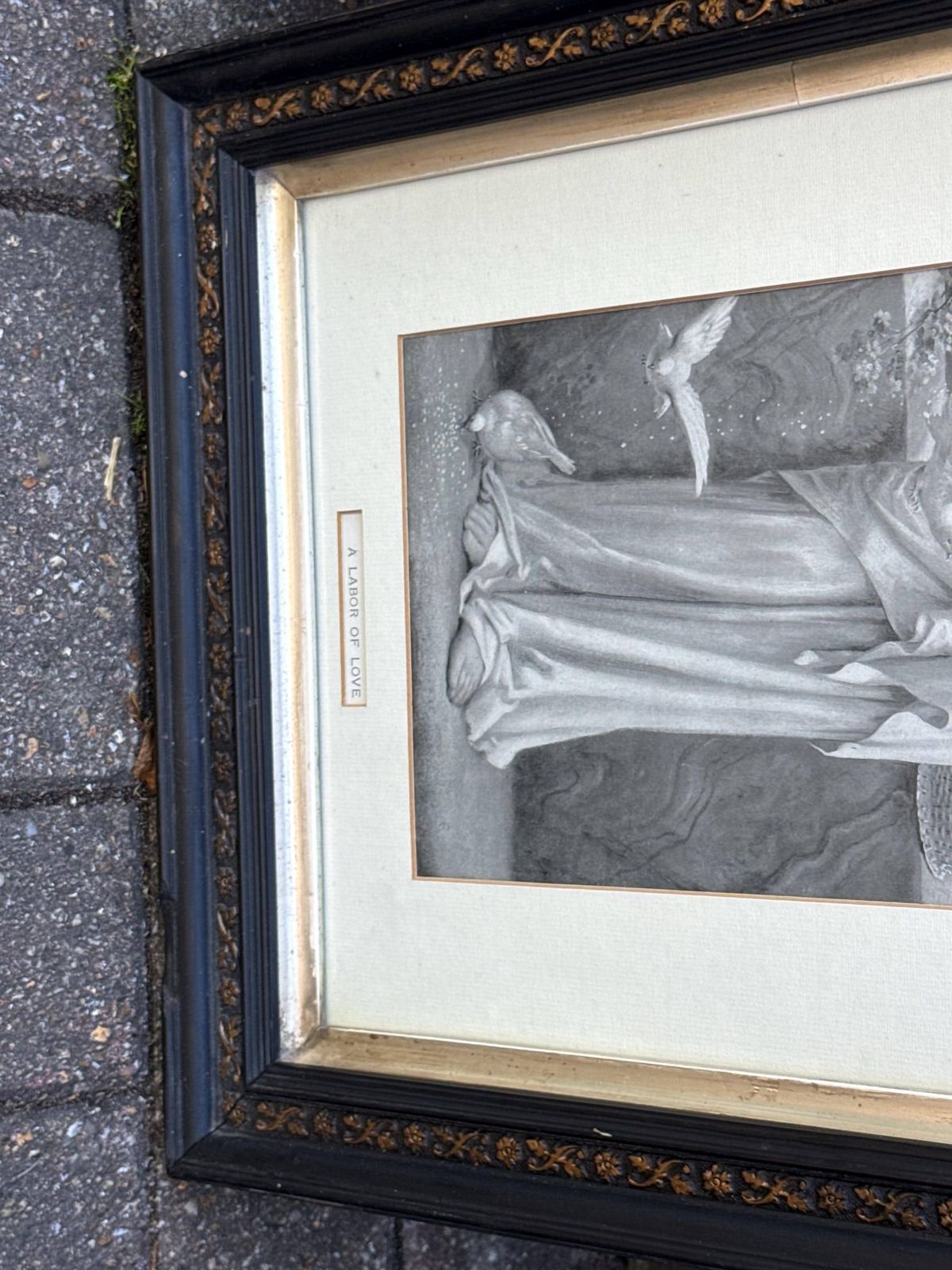 200.0 Pair Victorian Ebonised Framed Classical Lady Prints With Gilded Detail photo