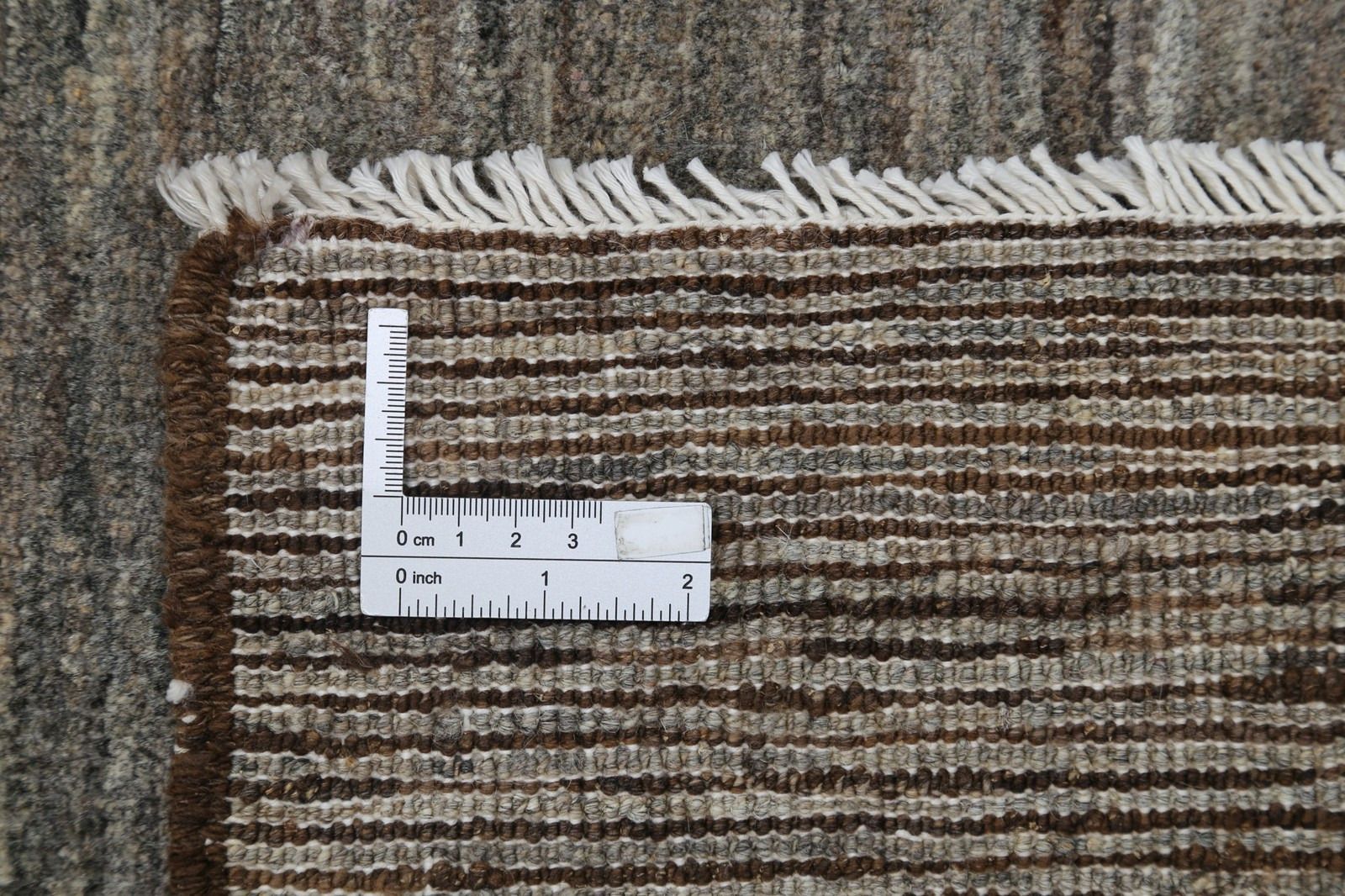 3x9.7 Ft Hand Knotted Brown, Gray Wool Runner Rug. Modern Minimalist Hallway Rug photo 1084.0