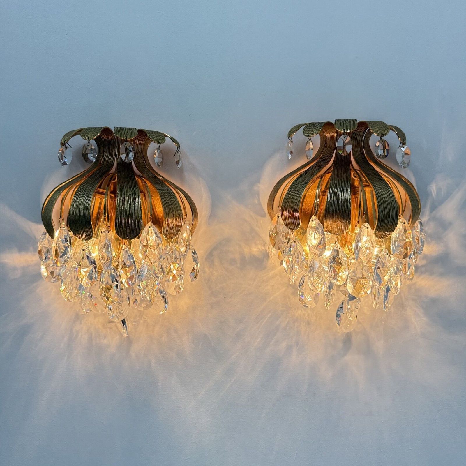 Luminaires Appliques murales Palwa en cristal, ananas en laiton, par Ernst Palme, années 1960, Allemagne photo
