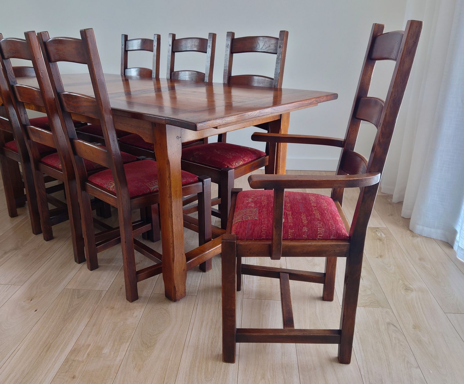 photo buy Vintage French Farmhouse Dining Set  Solid Oak Extending Table And 8 Chairs