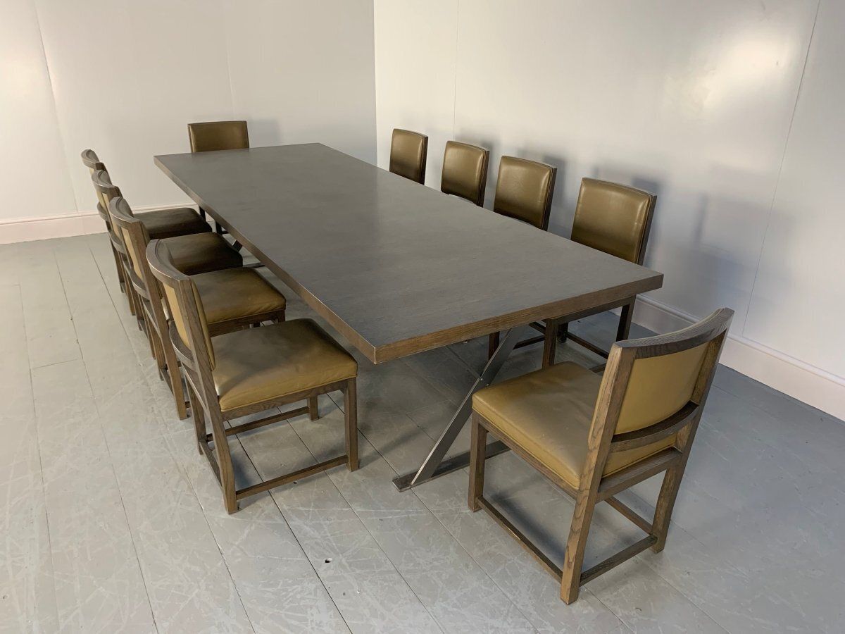 B&B Italia Max Dining Table & 10 Maxalto Dining Chairs In Grey Oak & Leather photo for sale