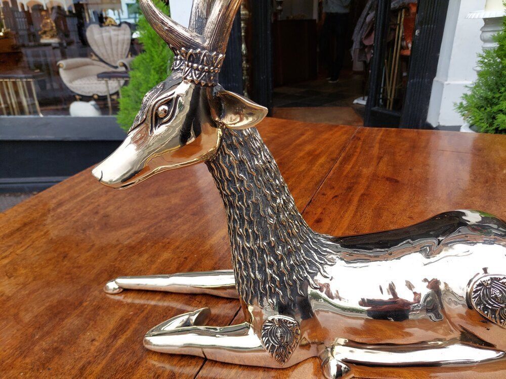 Large Indian Brass Deer Sitting "En Couchant" photo for sale