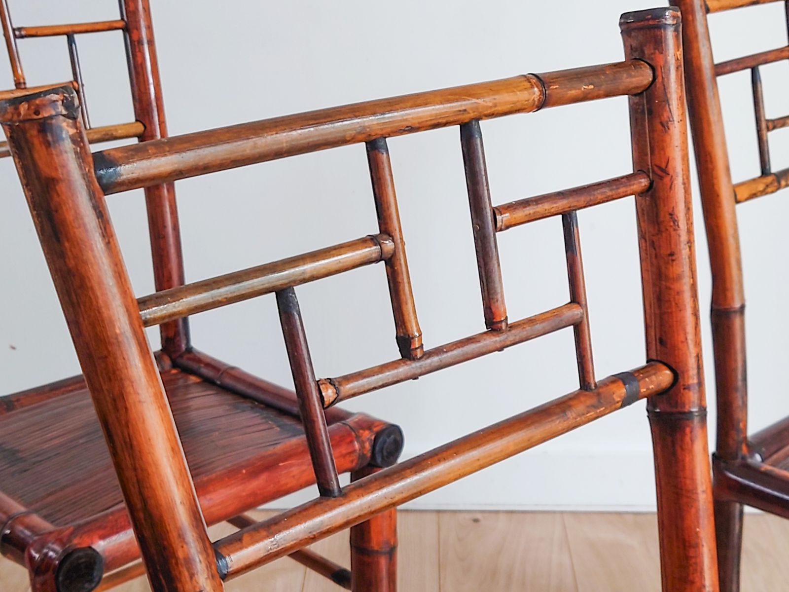 Set Of 4 Antique Bamboo Chinoiserie Chairs photo Furniture