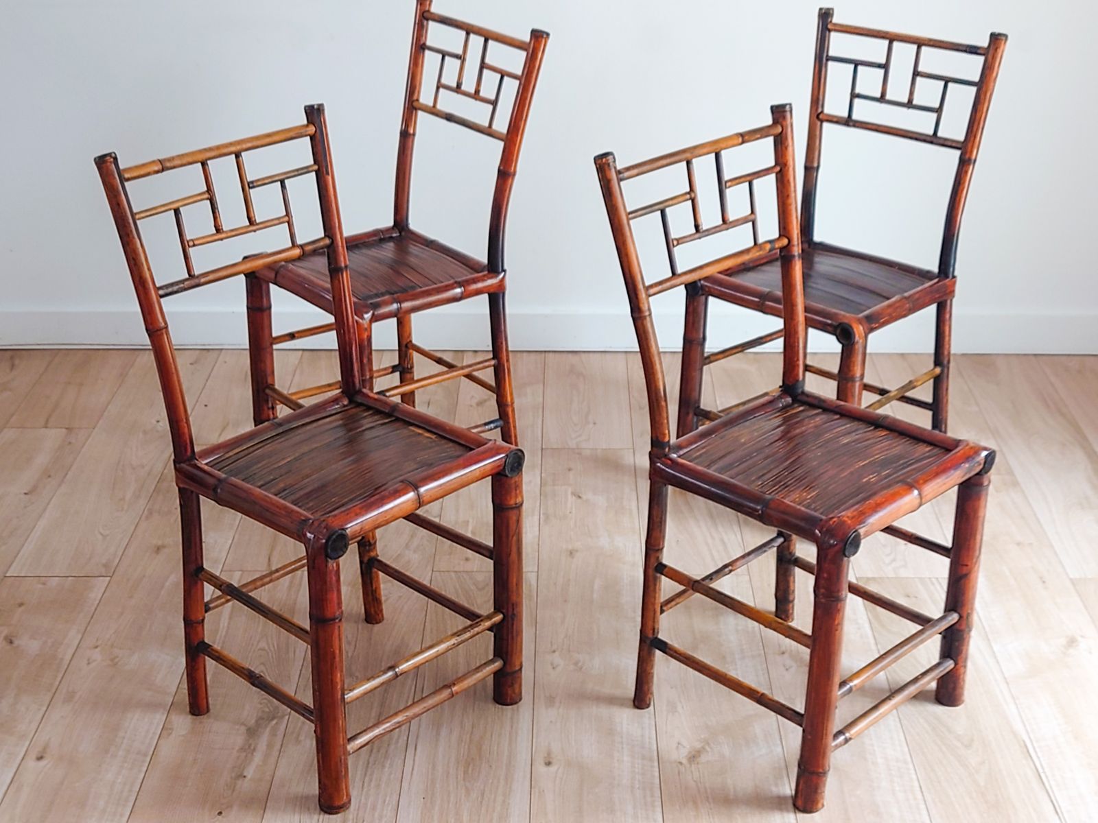 Furniture Set Of 4 Antique Bamboo Chinoiserie Chairs photo