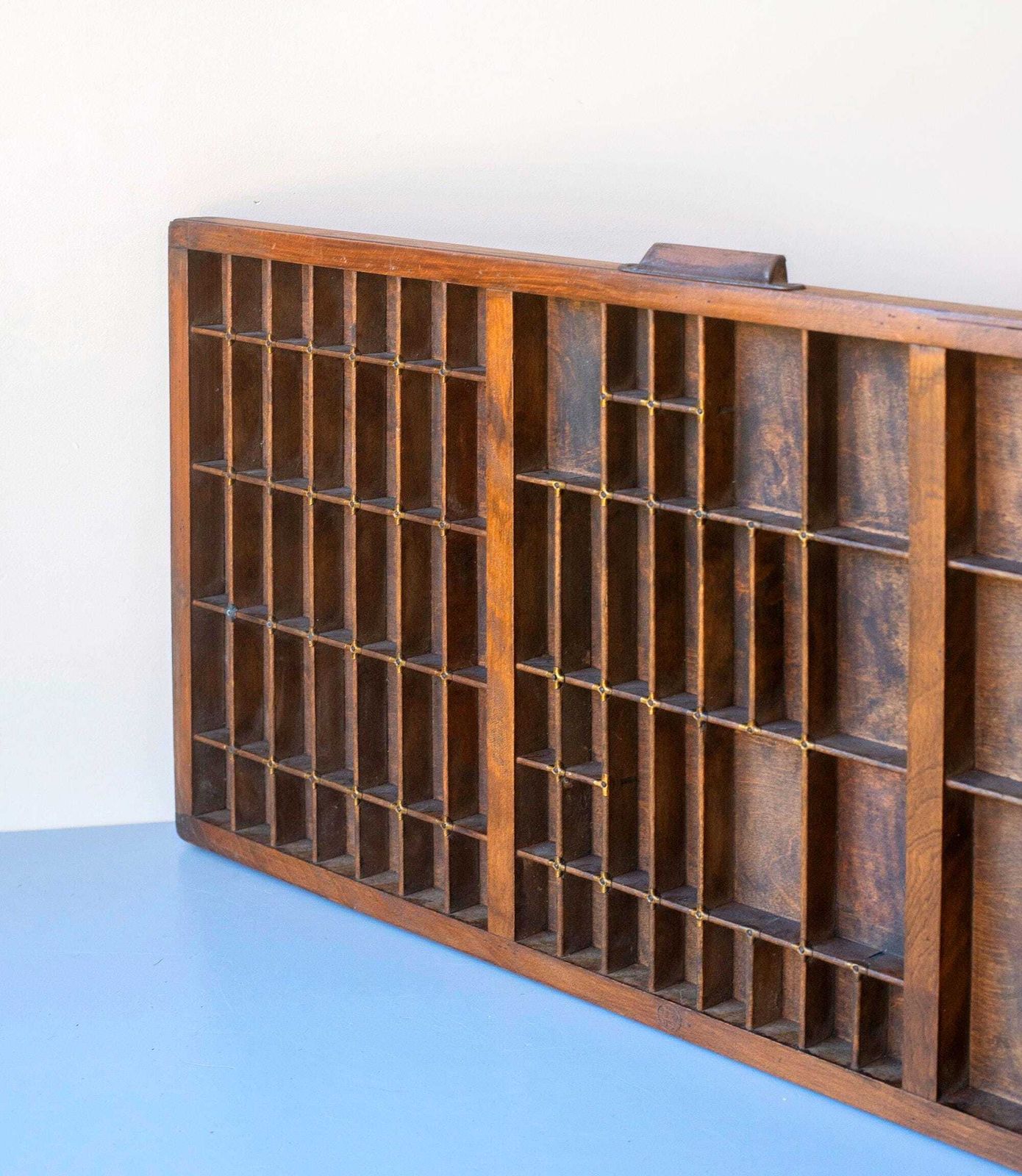Antique Wooden Printer’s Tray   Letterpress Shadow Box   Wall Display Shelf For Miniatures And Collectibles photo Furniture