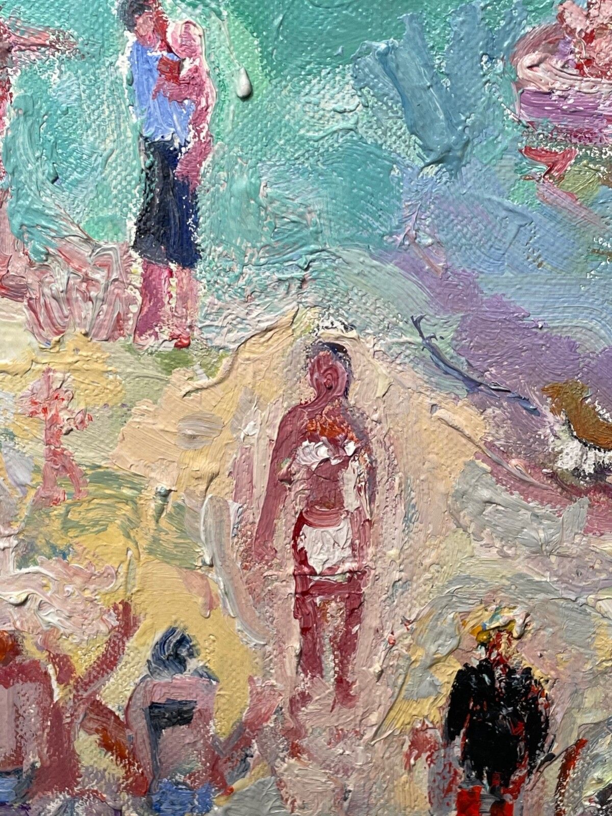 Expressionistisch olieschilderij St Ives Smeaton's Pier Beach Shore Cornwall, gesigneerd door Linda Weir photo 4280.0