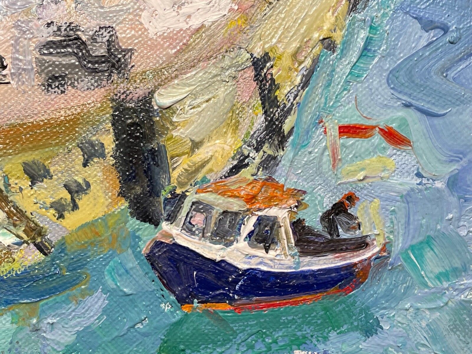 Expressionist Oil Painting St Ives Smeaton's Pier Beach Shore Cornwall Signed By Linda Weir photo vinterior