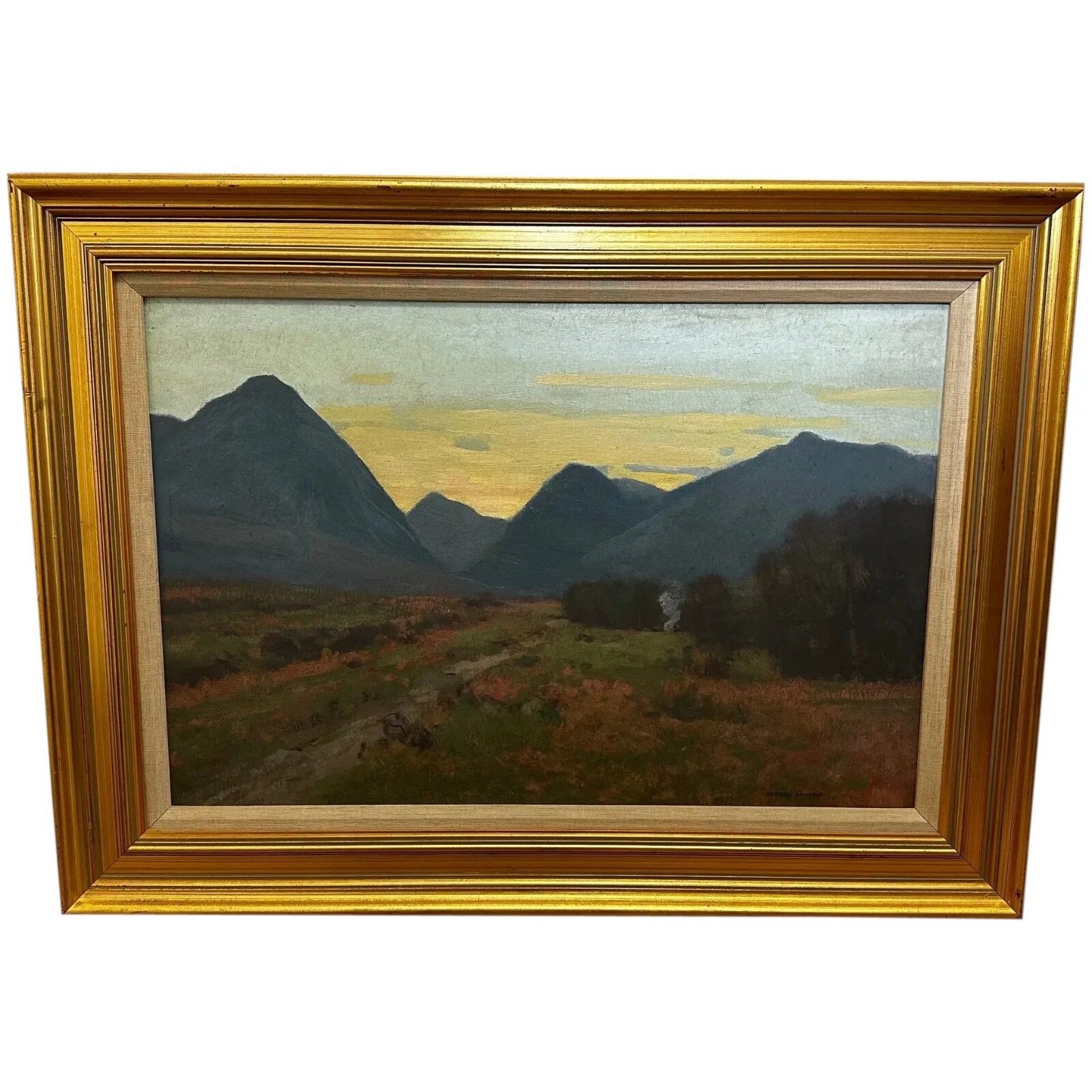 Victorian Landscape Oil Painting Evening, Glen Sannox Scottish Highlands Signed By George Houston