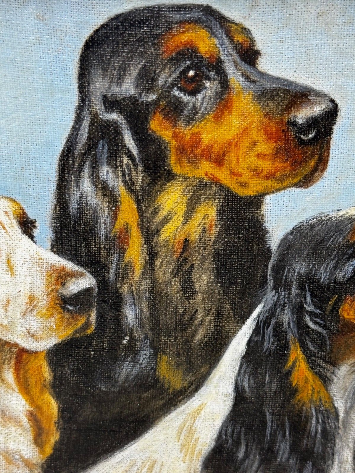 Kunst Mid Century dierenschilderij in olieverf, The Faithful Companions, trio van cocker spaniëls, in de stijl van Maud Alice Earl photo