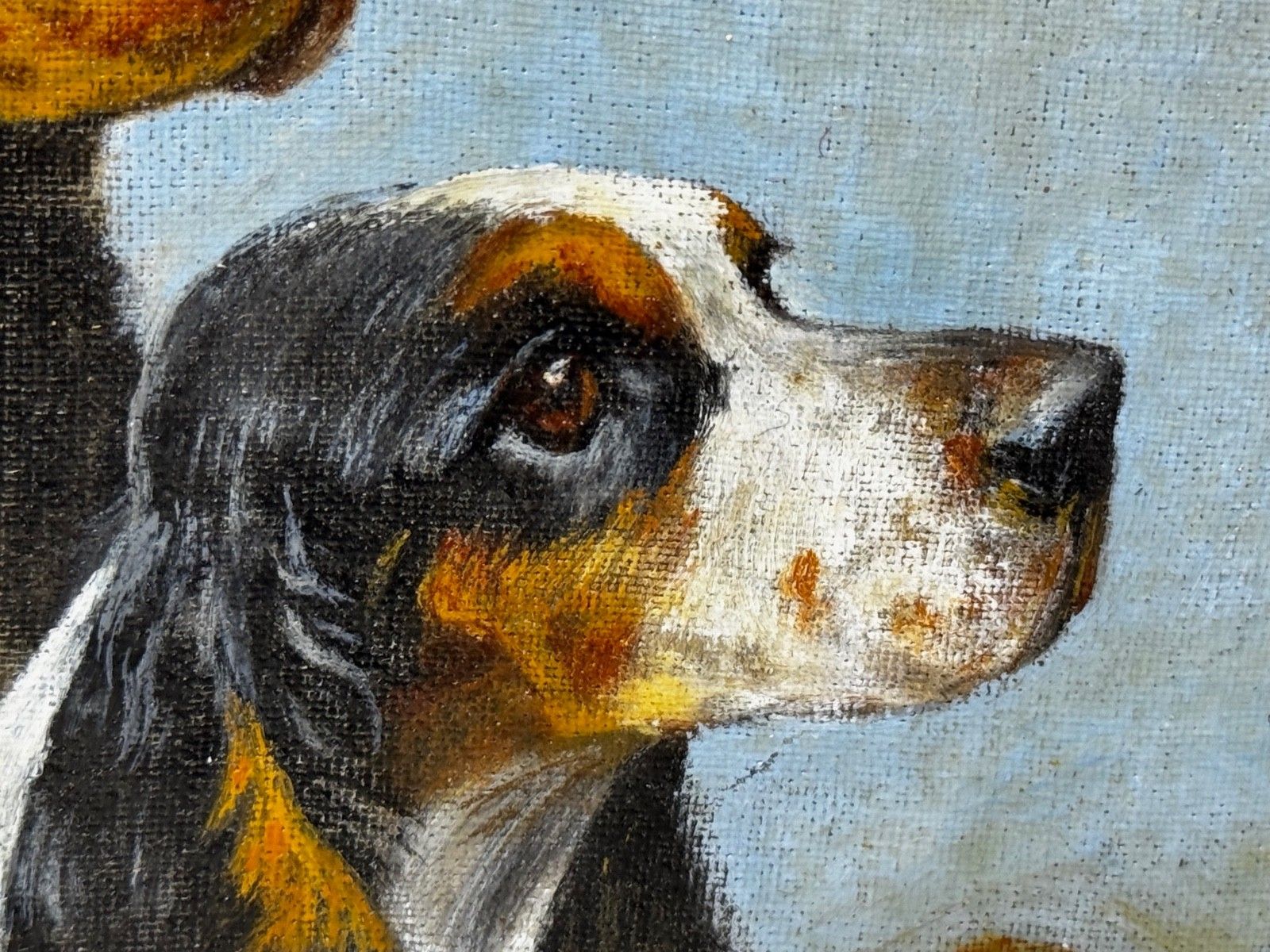4850.0 Mid Century dierenschilderij in olieverf, The Faithful Companions, trio van cocker spaniëls, in de stijl van Maud Alice Earl photo