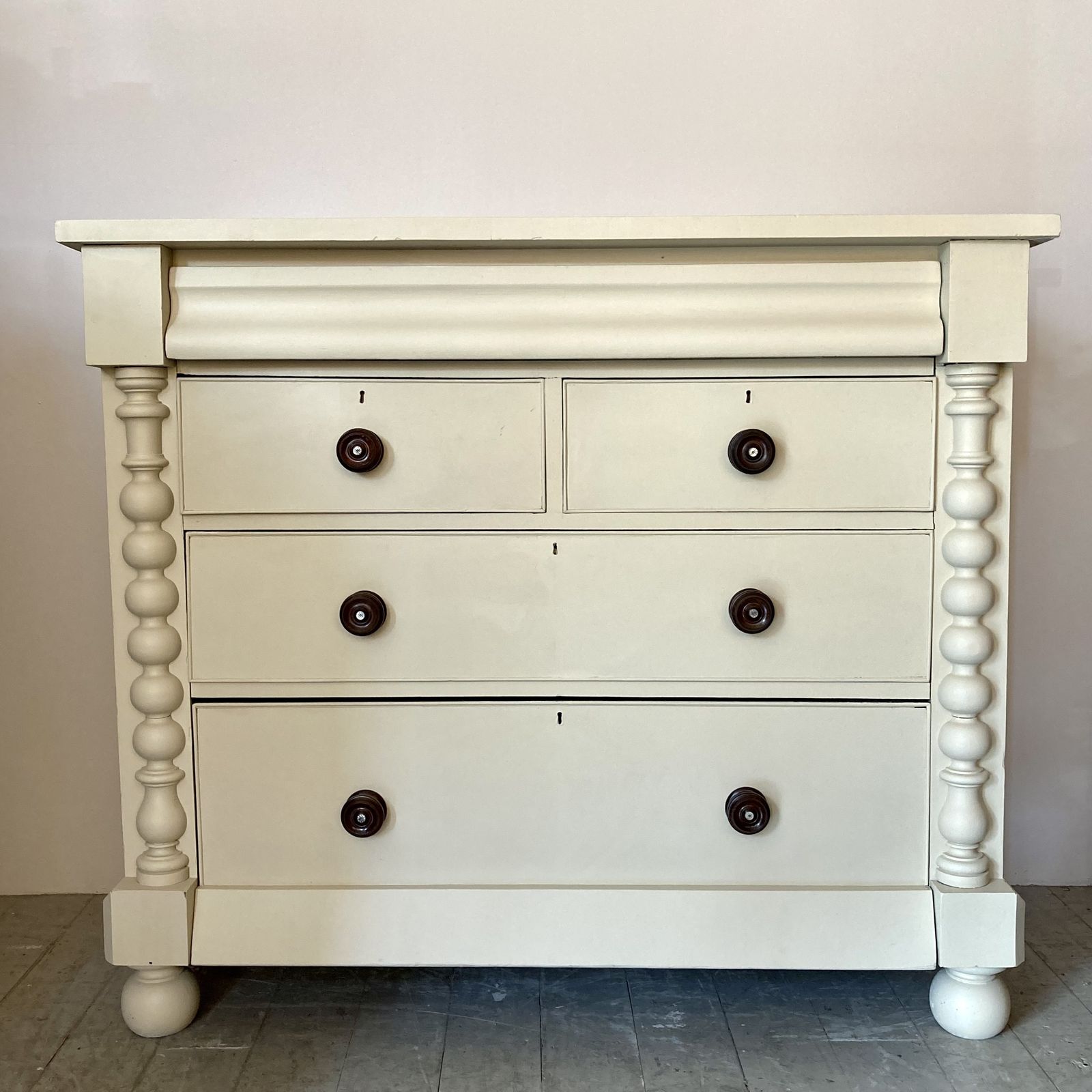 Painted Antique Chest Of Drawers With Bobbin Detail
