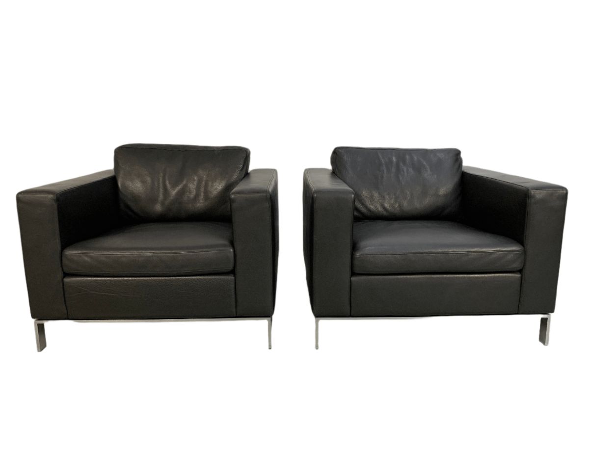 Walter Knoll Foster 503.10 Armchairs In Black Leather, Set Of 2