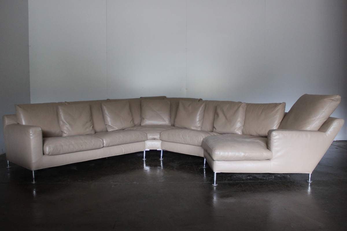 B&B Italia Harry 6 Seat L Shape Chaise End Sofa & Ottoman In Pale Brown Gamma Leather photo furniture