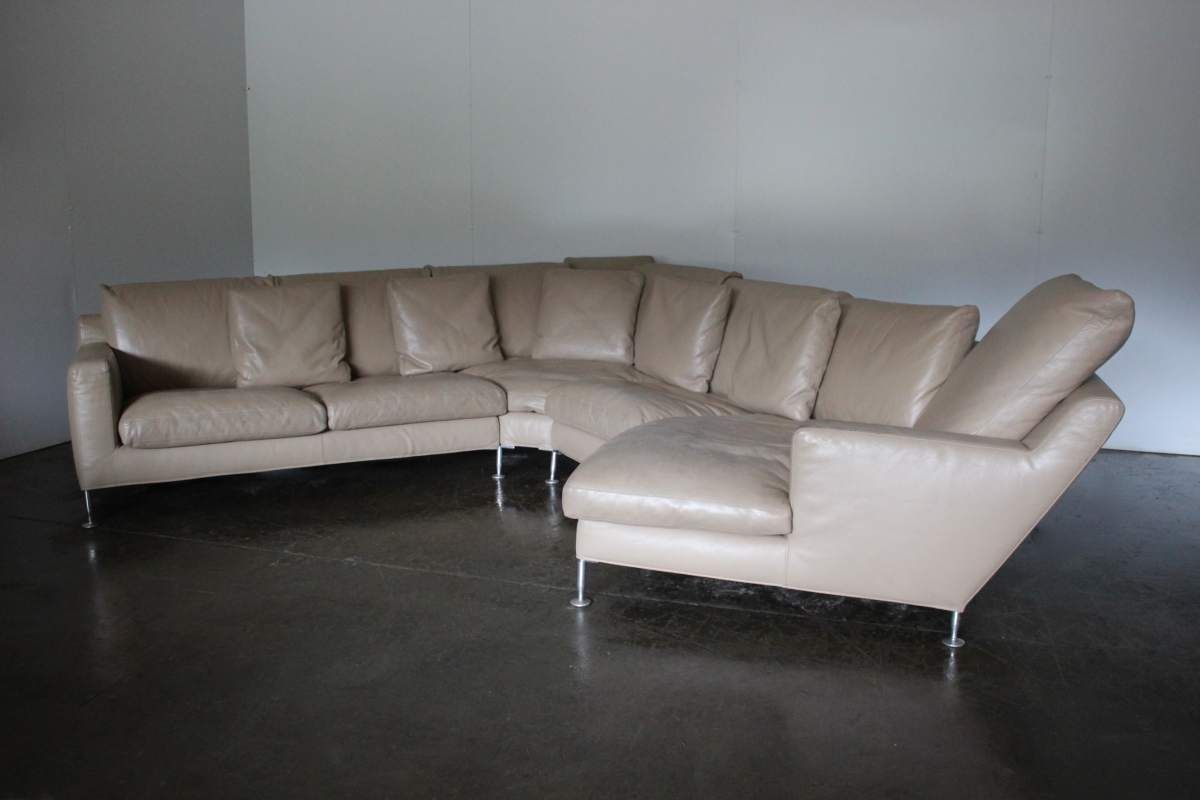 B&B Italia Harry 6 Seat L Shape Chaise End Sofa & Ottoman In Pale Brown Gamma Leather photo Furniture