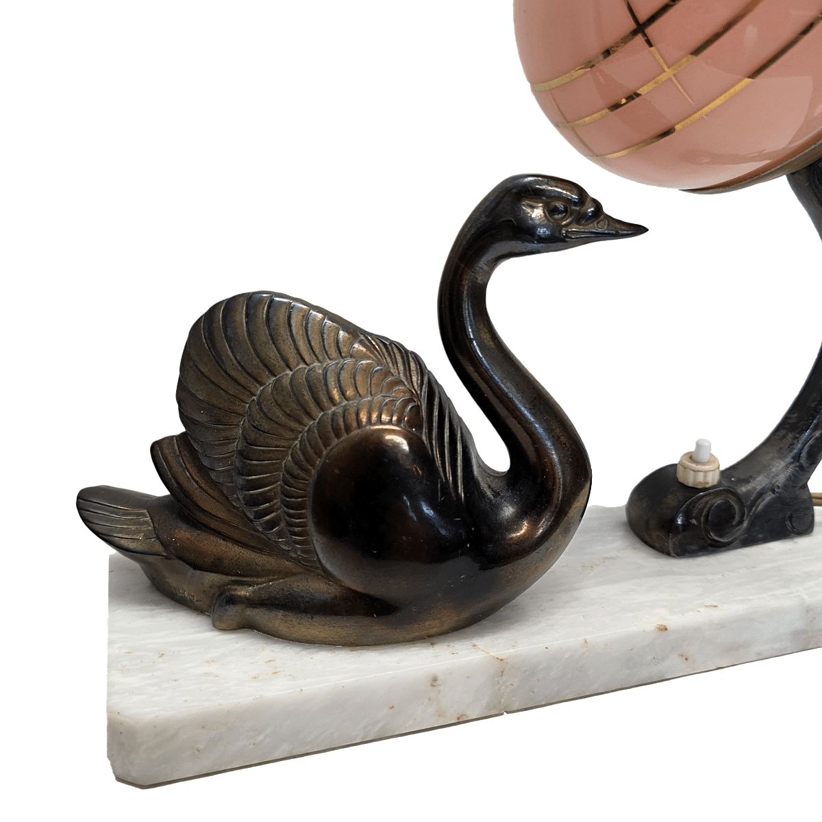 Franse art deco lamp met zwaan op marmeren voet, 1920/30s photo furniture