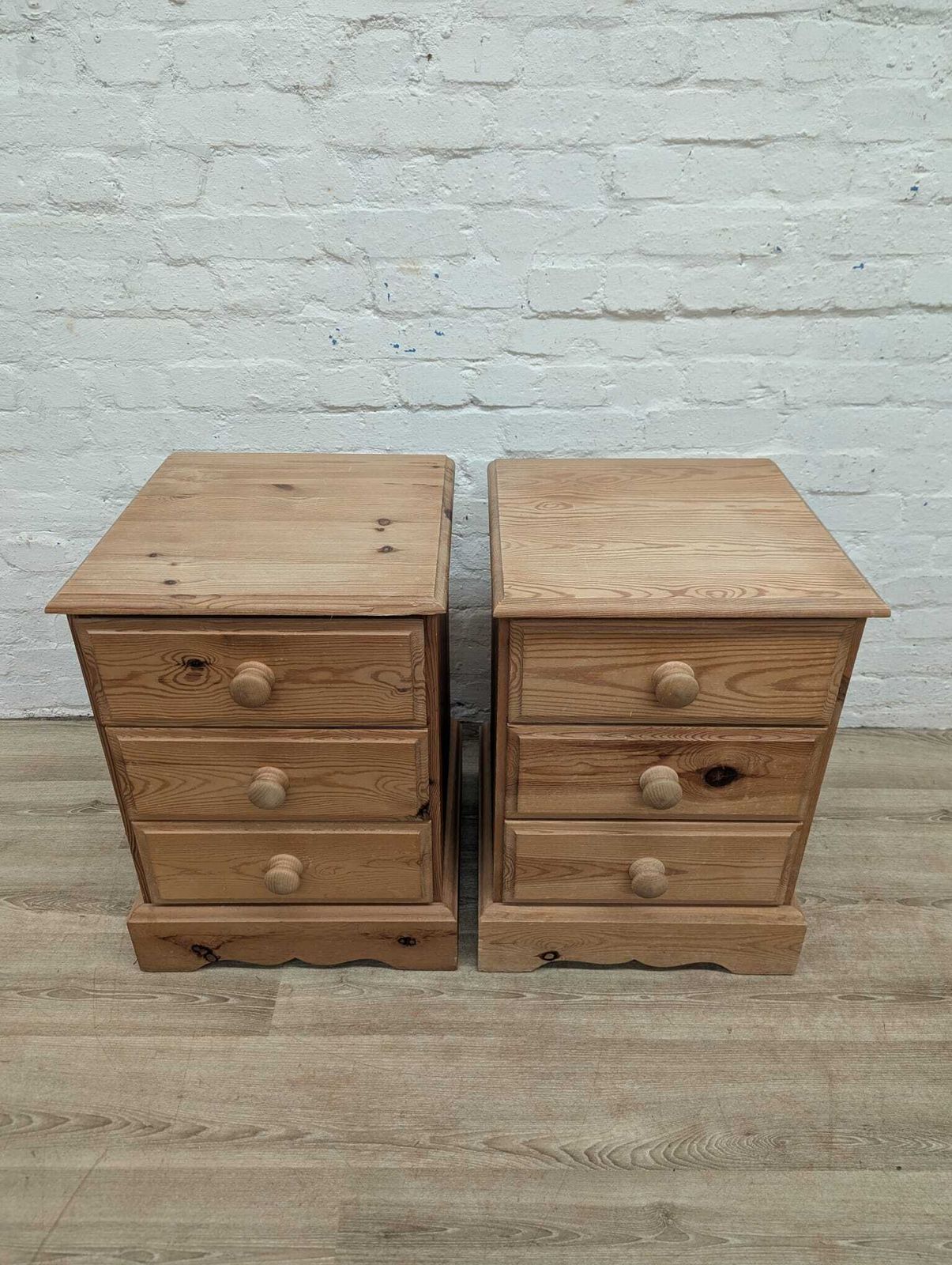 Pair Of Contemporary Rustic Pine 3 Drawer Bedside Cabinets photo buy