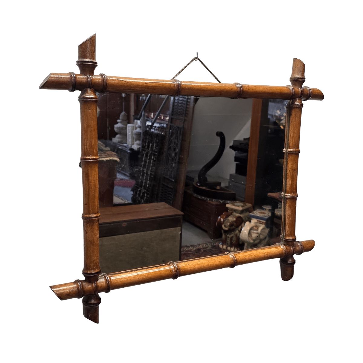 Grand miroir français en faux bambou, première moitié du XXe siècle