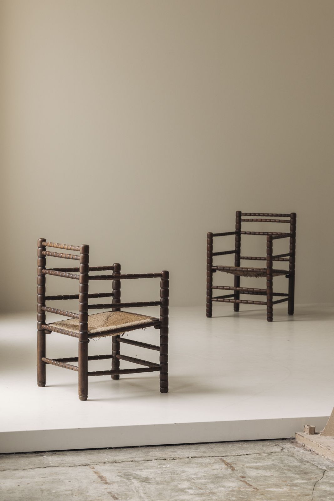 Sculptural French 'Bobbin' Armchairs, 1950s photo furniture