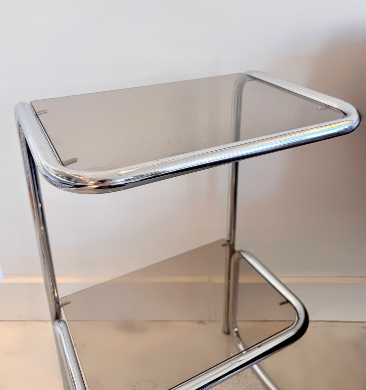 Terence Conran Chrome & Smoked Glass Habitat Side Table Unit, 1970 photo furniture