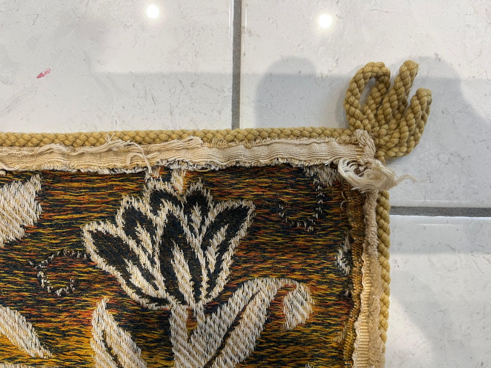 Hand Embroidered Floral Throw, Wool On Cotton, Early 20th Century, 50x35.5" photo buy