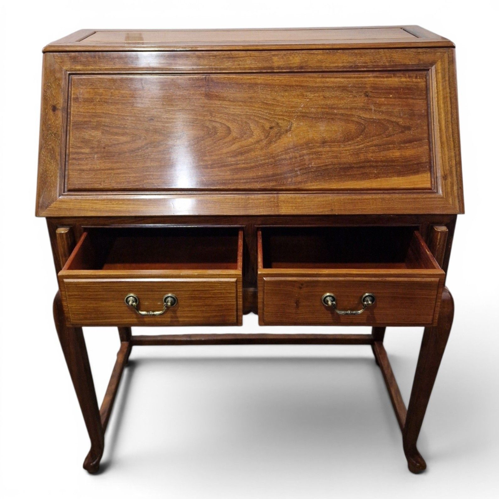 Oriental Style Writing Bureau Desk & Chair Vintage Secretary Desk Storage Unit photo vintage