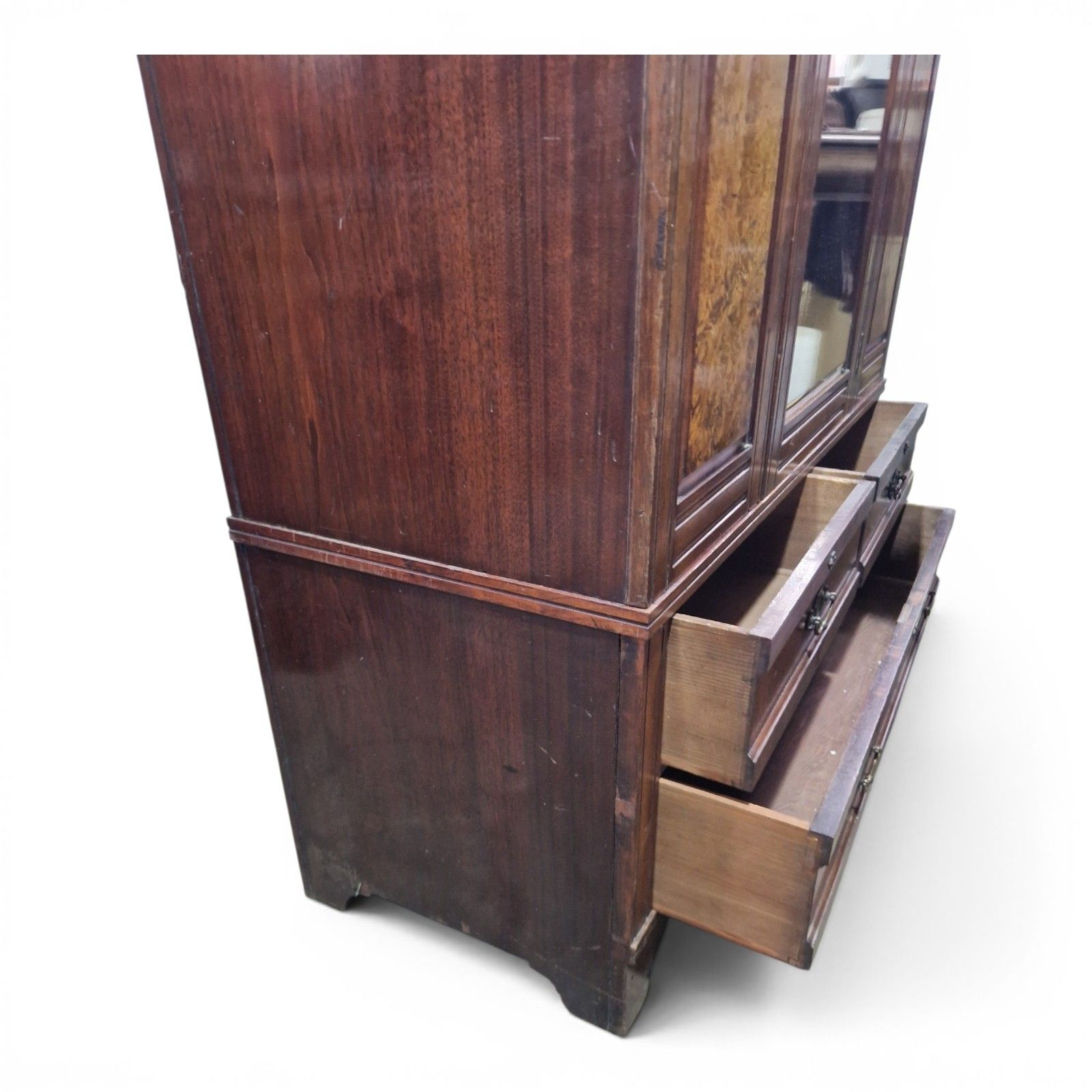395.0 Antique Victorian Carved Walnut Single Wardrobe Mirrored Door Burr Armoire photo