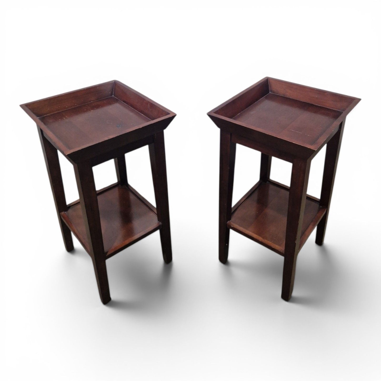 photo vinterior Pair Mahogany Lamp Tables Bedside Tables Two Tier Side Tables Nightstands