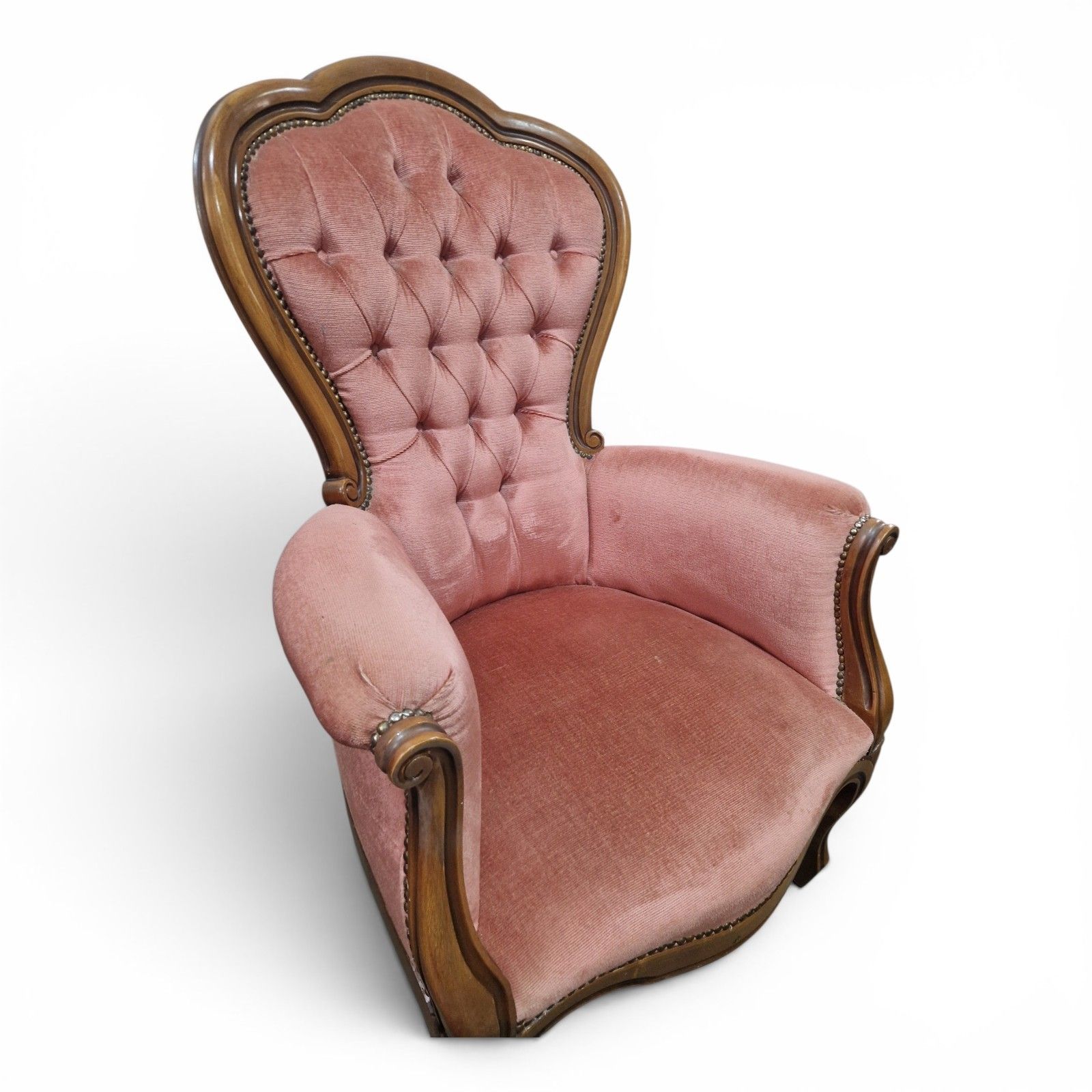 Victorian Style Button Back Tub Chair Pink Bedroom Accent Armchair photo vinterior