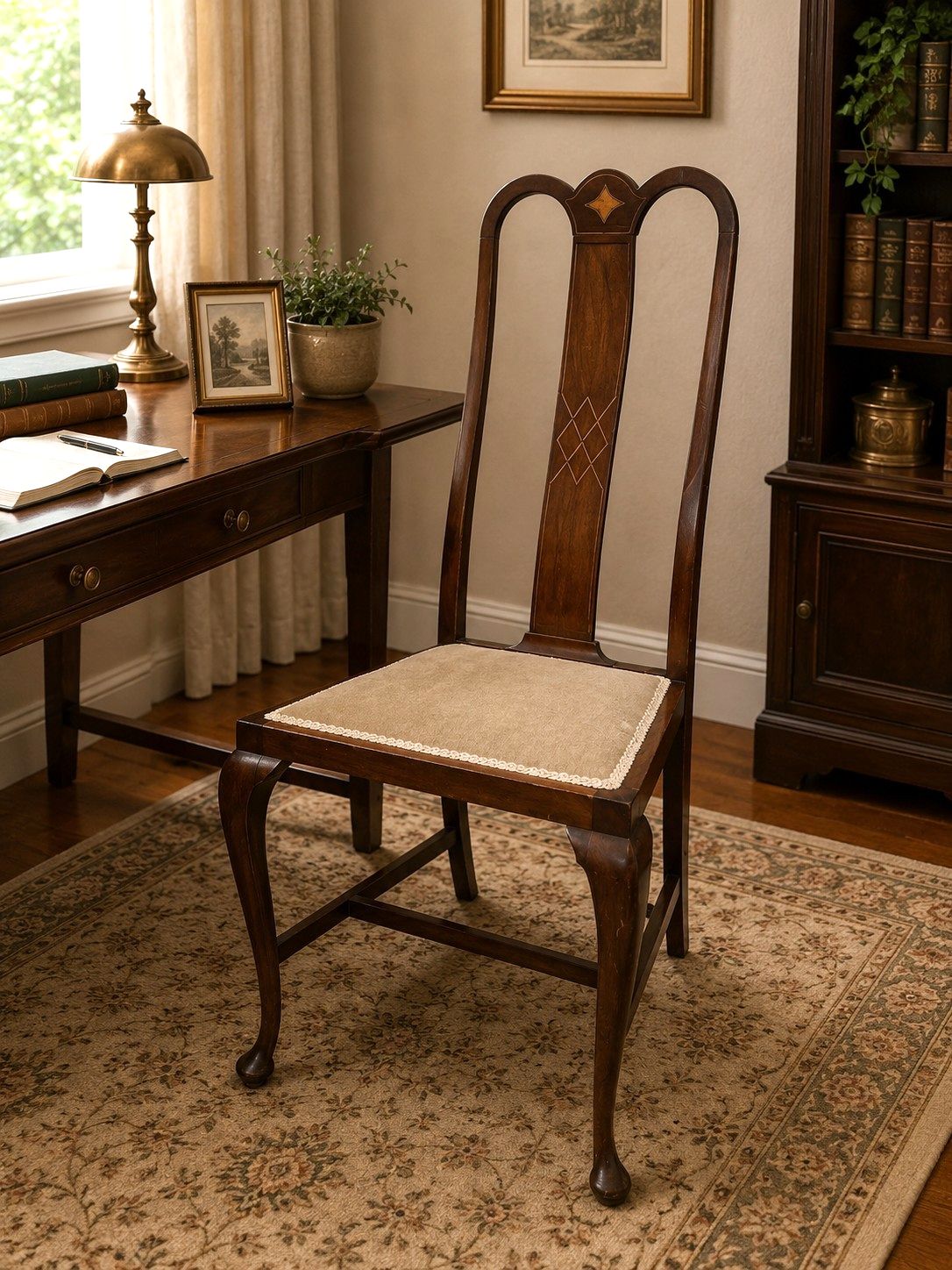 Edwardian Mahogany Inlaid Bedroom Chair Occasional Chair Side Chair Cabriole