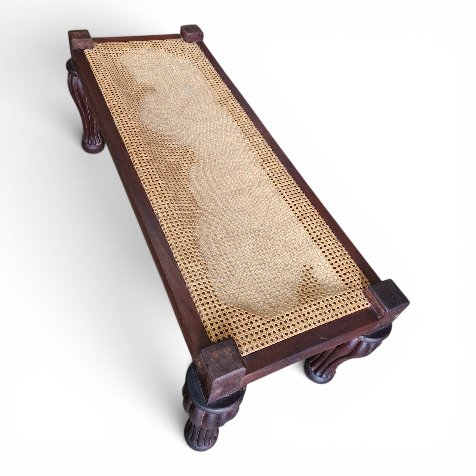 photo vinterior Antique Bergere Window Seat Cane Hall Bench Window Stool Long Bulbous Legs