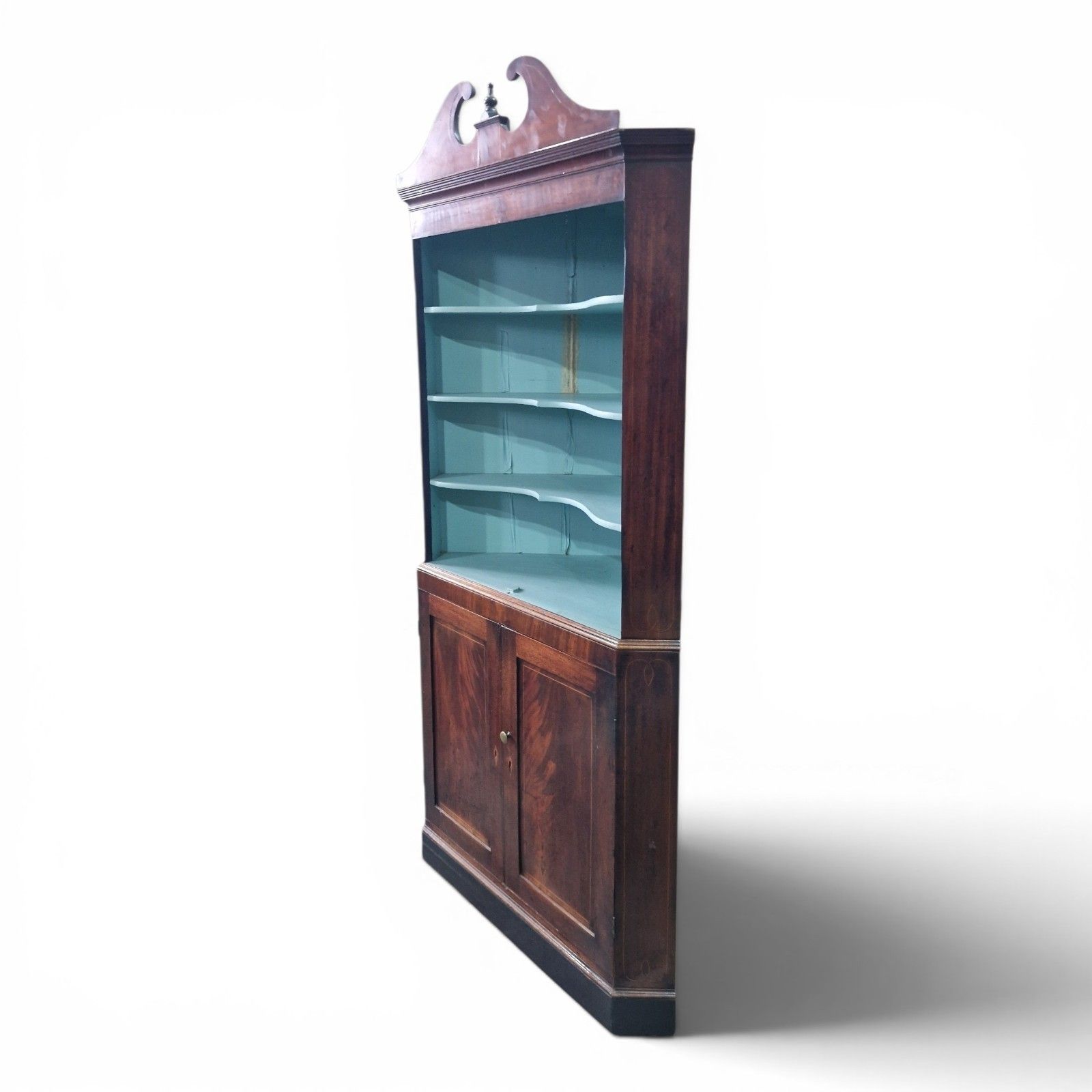 Antique Inlaid Mahogany Corner Cabinet Display Shelves Double Cupboard Bookcase photo vintage