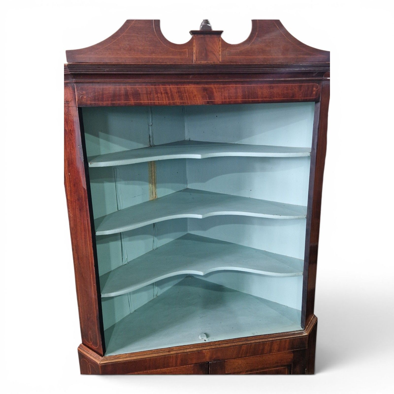 Furniture Antique Inlaid Mahogany Corner Cabinet Display Shelves Double Cupboard Bookcase photo
