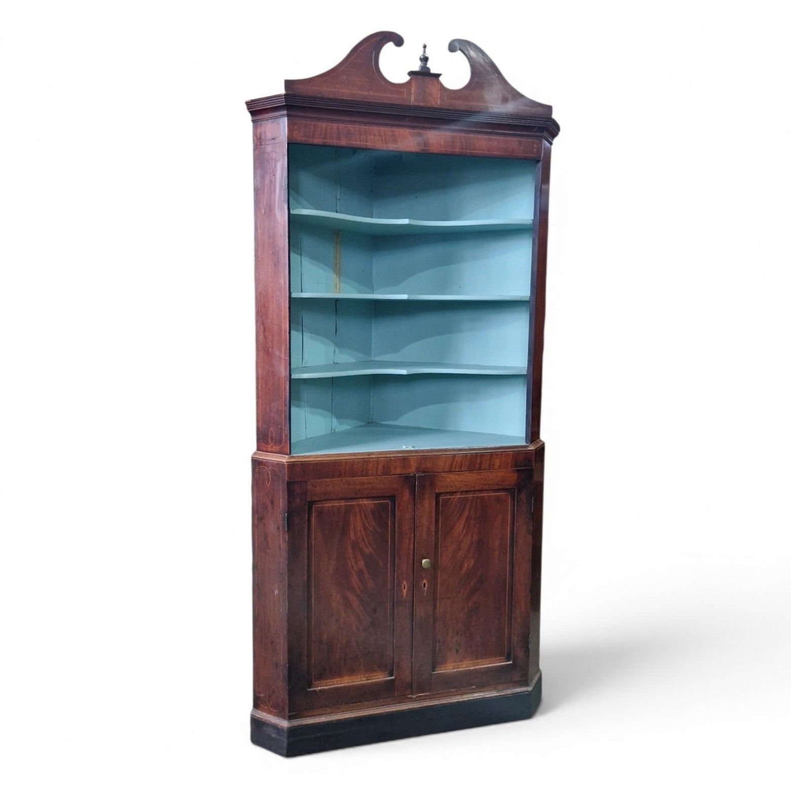 photo vinterior Antique Inlaid Mahogany Corner Cabinet Display Shelves Double Cupboard Bookcase