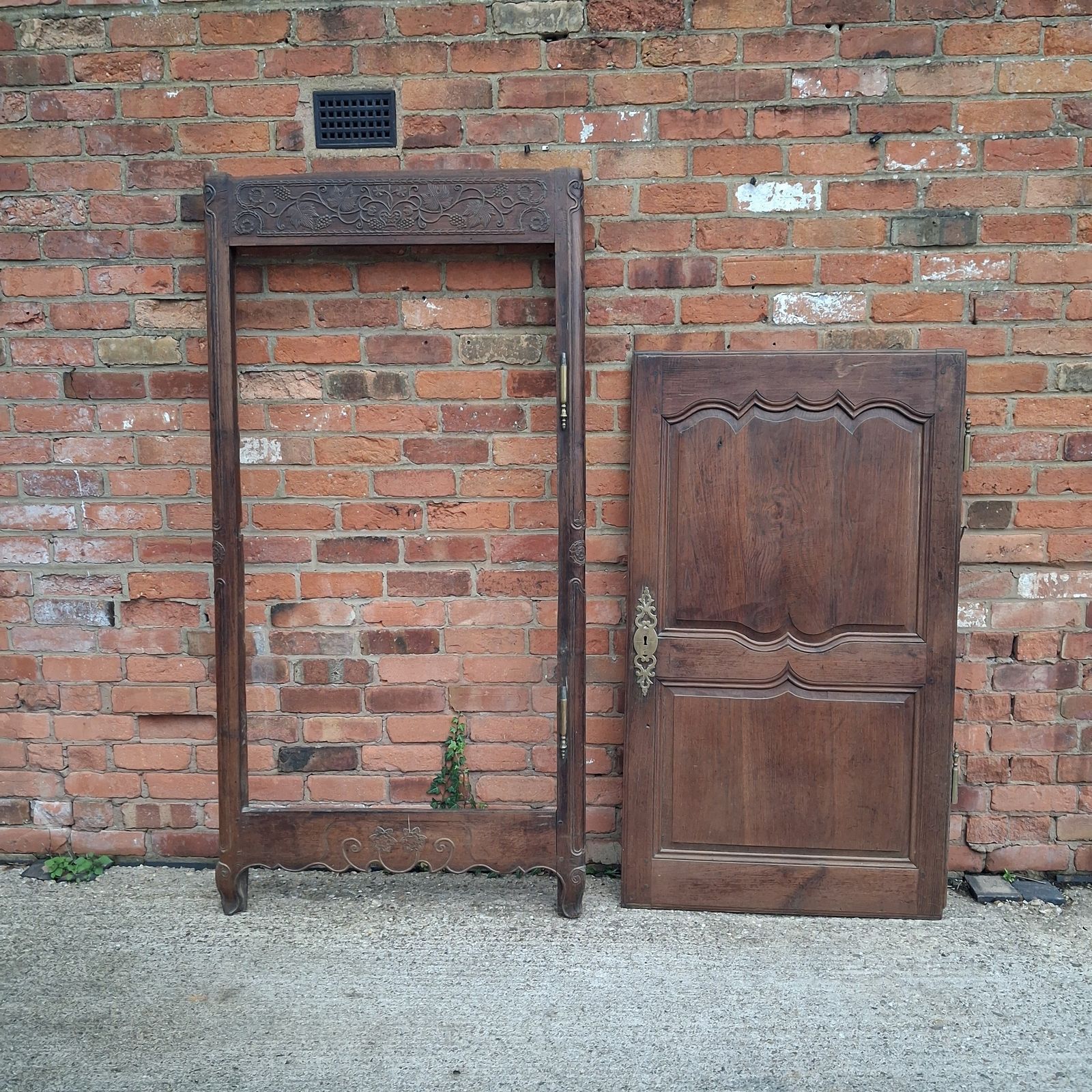 Antique Carved Wood Armoire Door & Frame