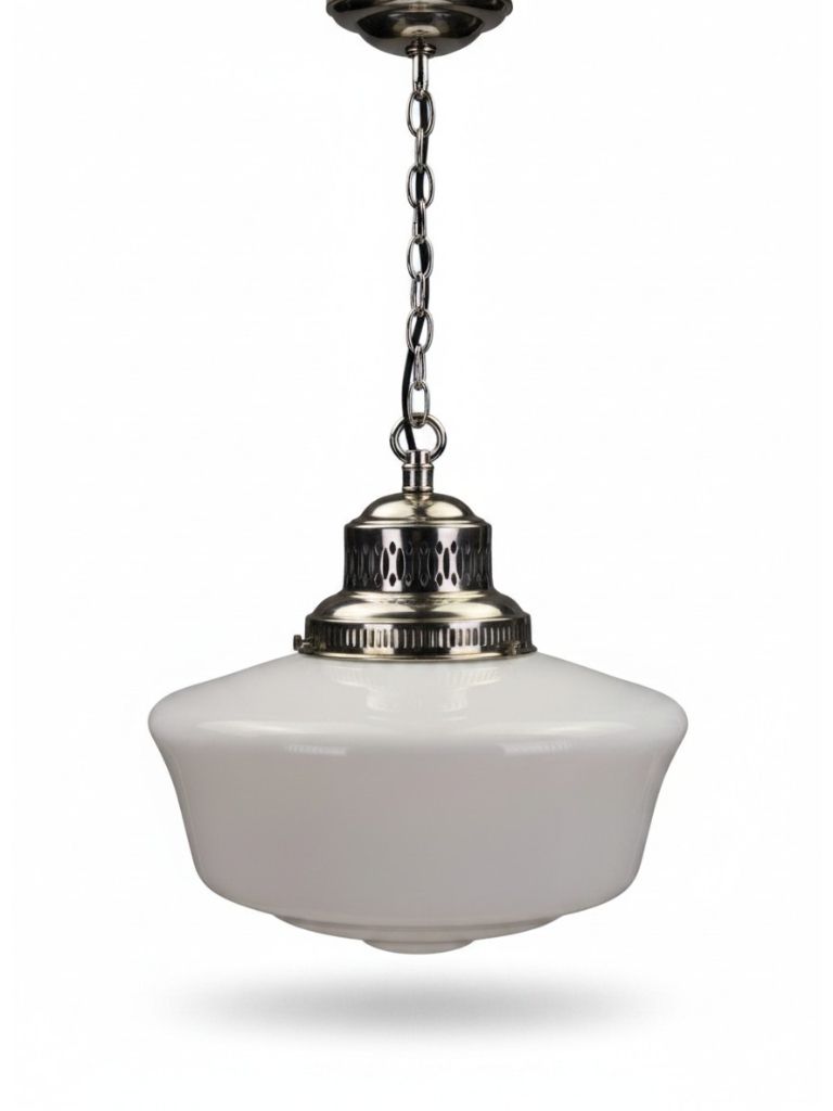 Fine Antique Opaline Pendant Light With Silver Plated Gallery
