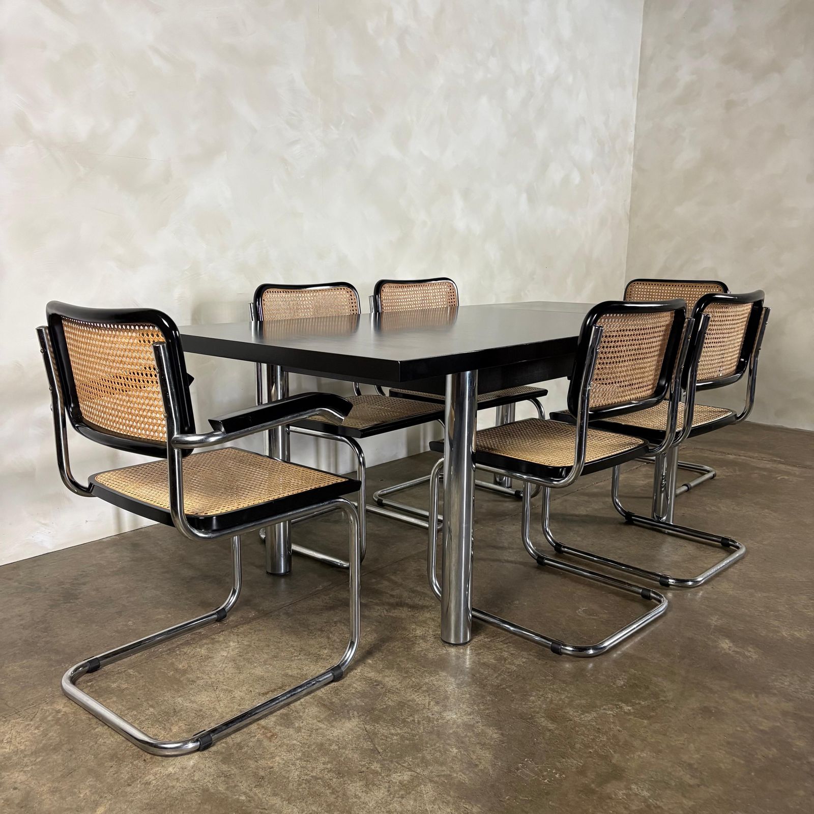 Furniture Six Black Marcel Breuer Cesca Dining Chairs With Matching Extending Dining Table Mid Century Retro Mcm photo