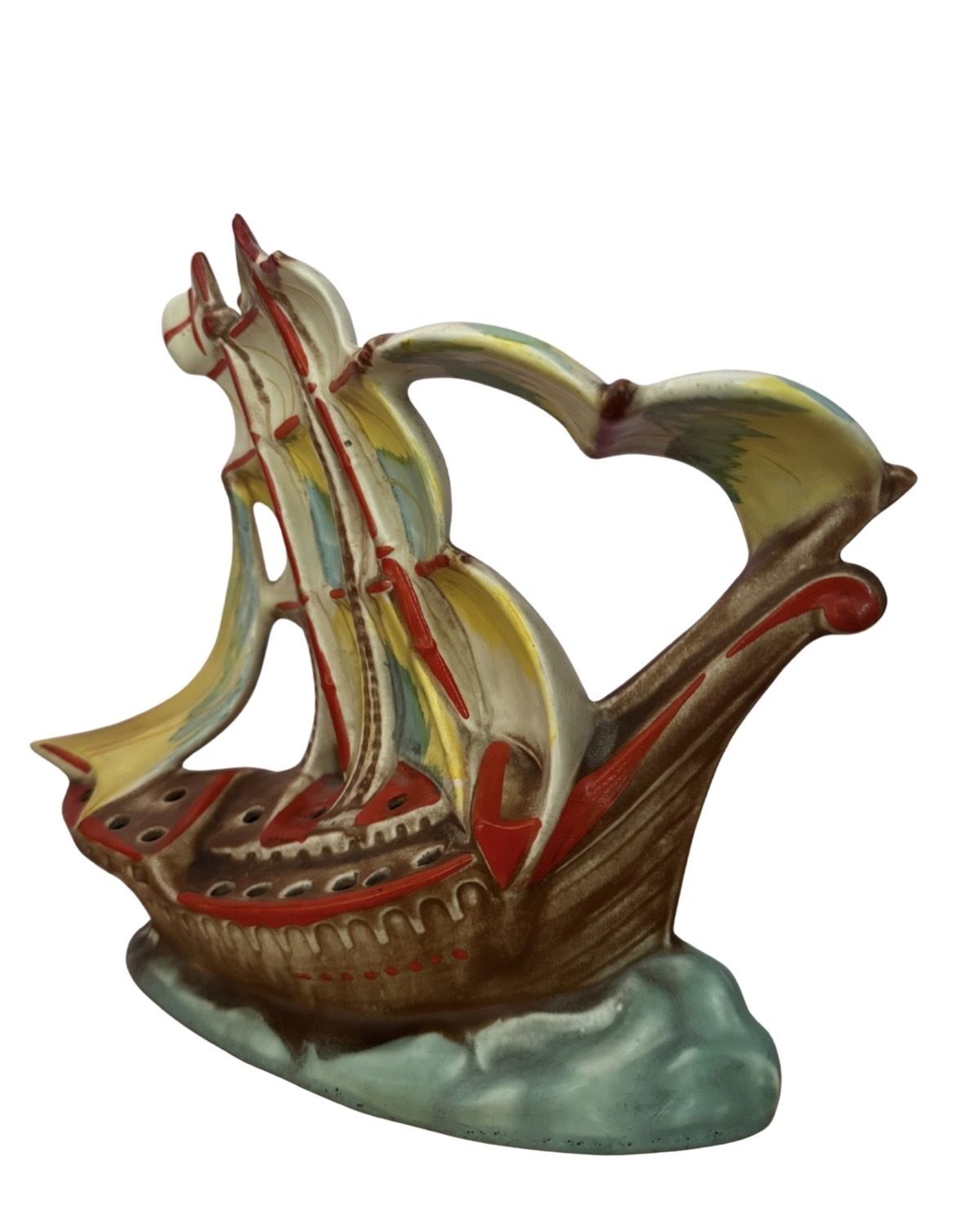 Pristine 1930s Czech Art Deco Ceramic Galleon Ship Vase By Ditmar Urbach photo furniture