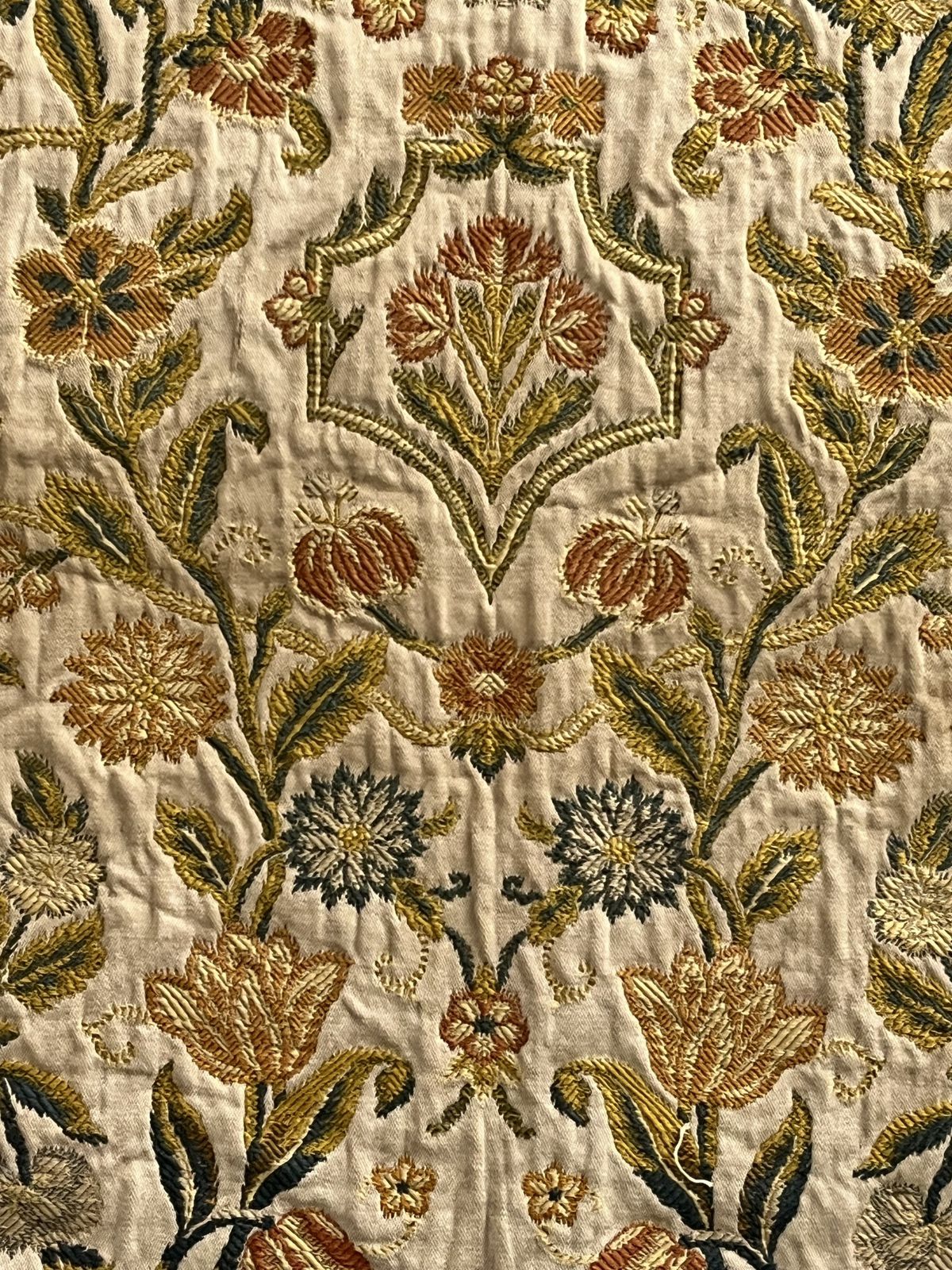 504.0 Hand Embroidered Floral Throw, Wool On Cotton, Early 20th Century, 50x35.5" photo