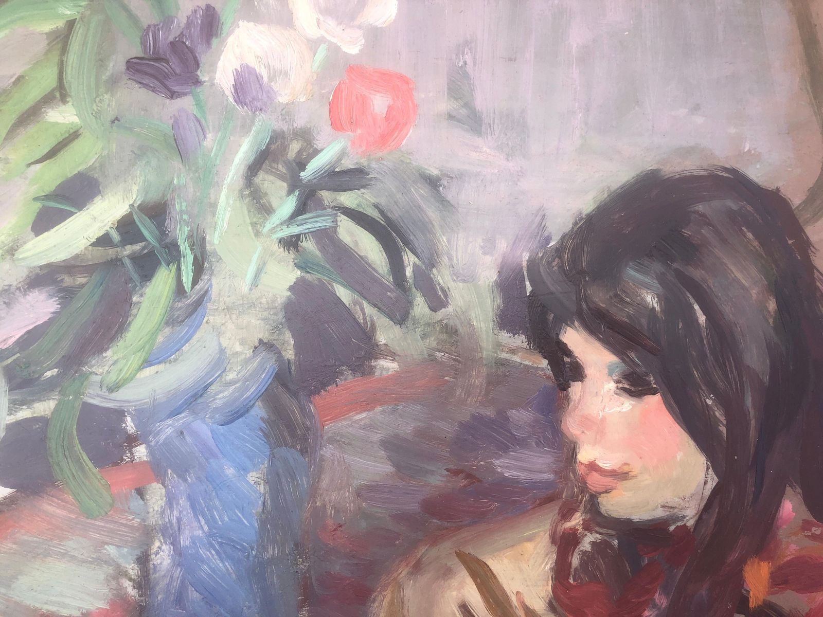 Ramon Pichot I Soler – Mediterrane Vrouw Met Bloemen, Interieur, Post Impressionistisch Olieschilderij, Ca. 1975 photo buy