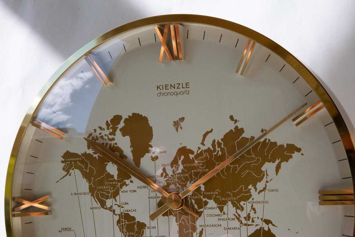 photo for sale Xl Kienzle World Time Clock Germany Desk Table Mid Century Bauhaus Art Deco Style Modern Mcm Heinrich Möller Office
