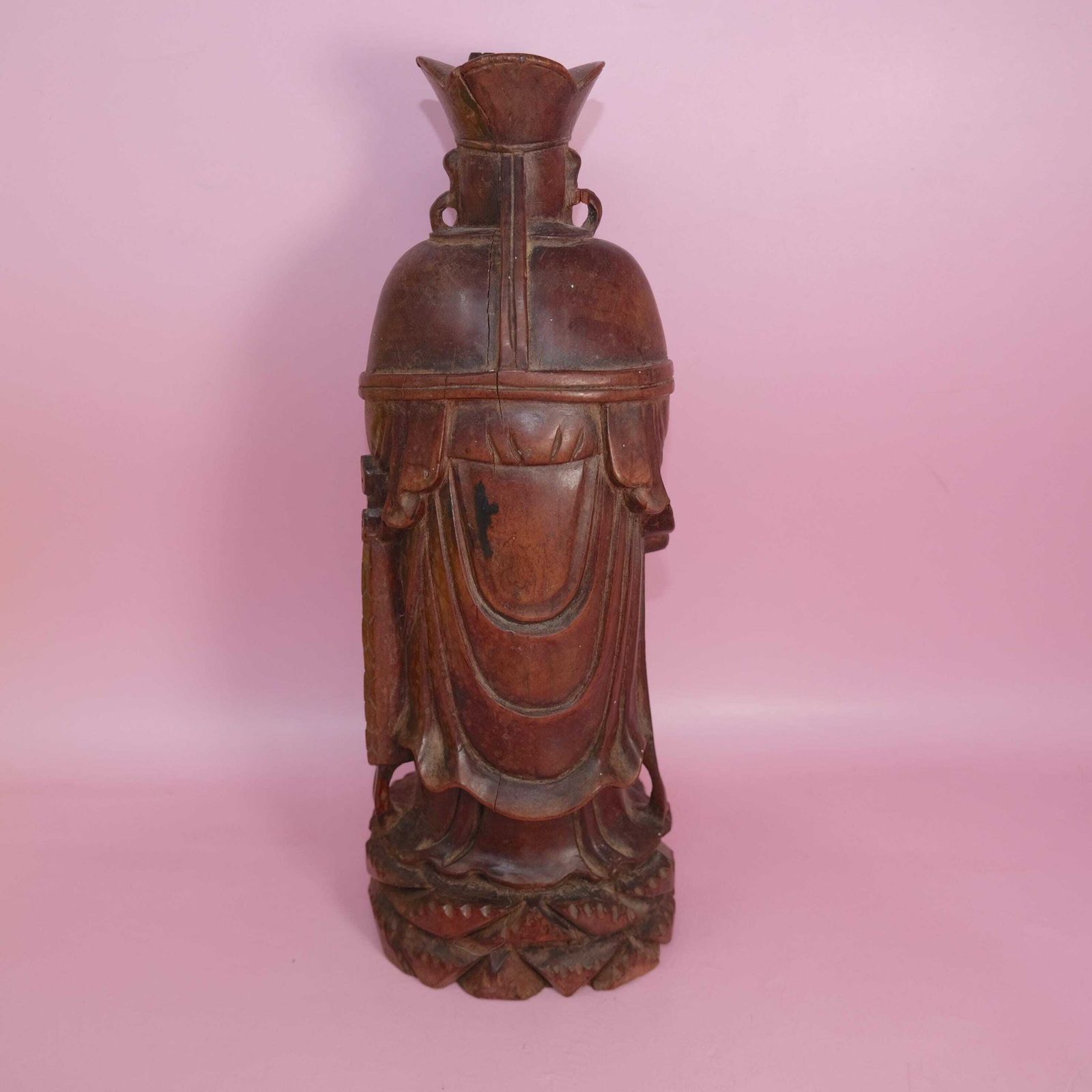 Vintage Chinese gesneden hardhouten Lu Xing figuur, ingelegde ogen, ambtenarenhoed, Feng Shui, Chinoiserie decoratie, Chinese godheid sculptuur photo buy