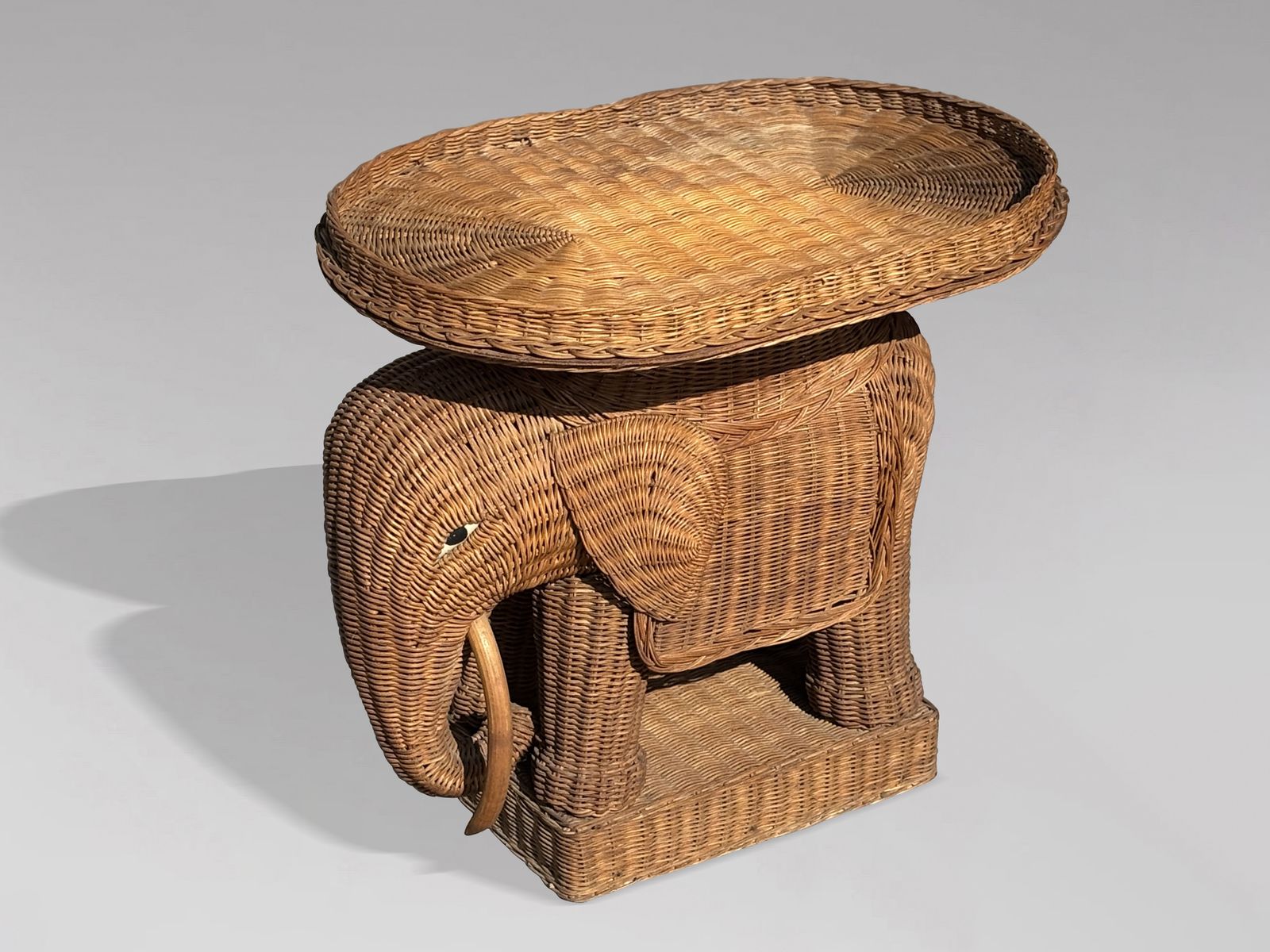1970s Italian Hand Woven Wicker Elephant Shaped Side Table photo furniture