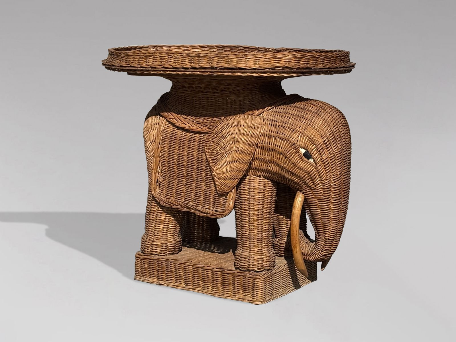 1970s Italian Hand Woven Wicker Elephant Shaped Side Table photo buy