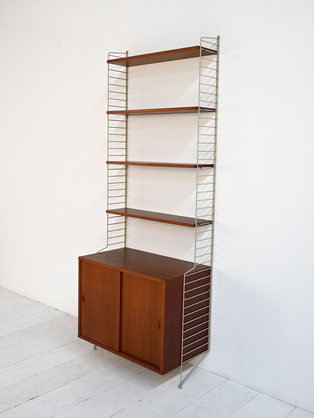 “String” Wall Mounted Shelving Unit, Nisse Strinning Bfb Hyllan, 1950s–60s photo furniture