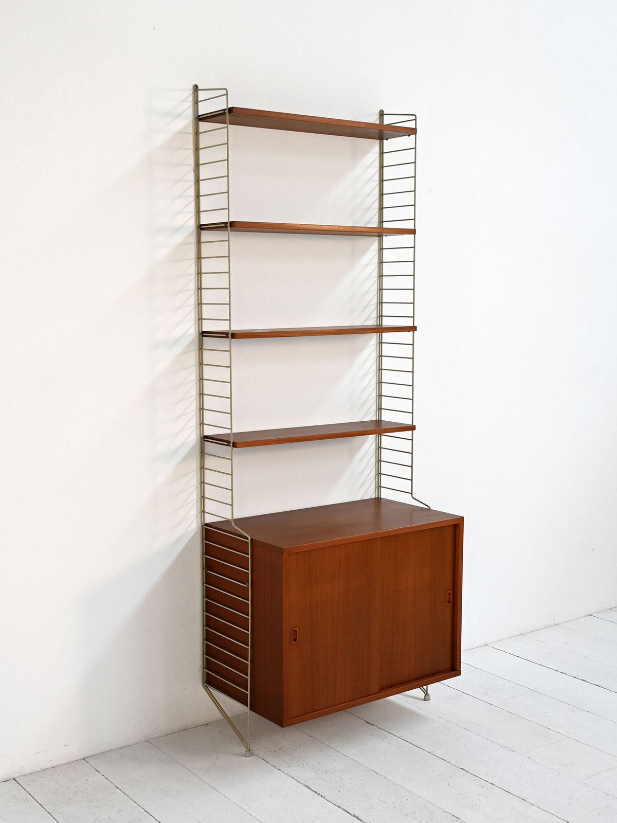 “String” Wall Mounted Shelving Unit, Nisse Strinning Bfb Hyllan, 1950s–60s photo for sale