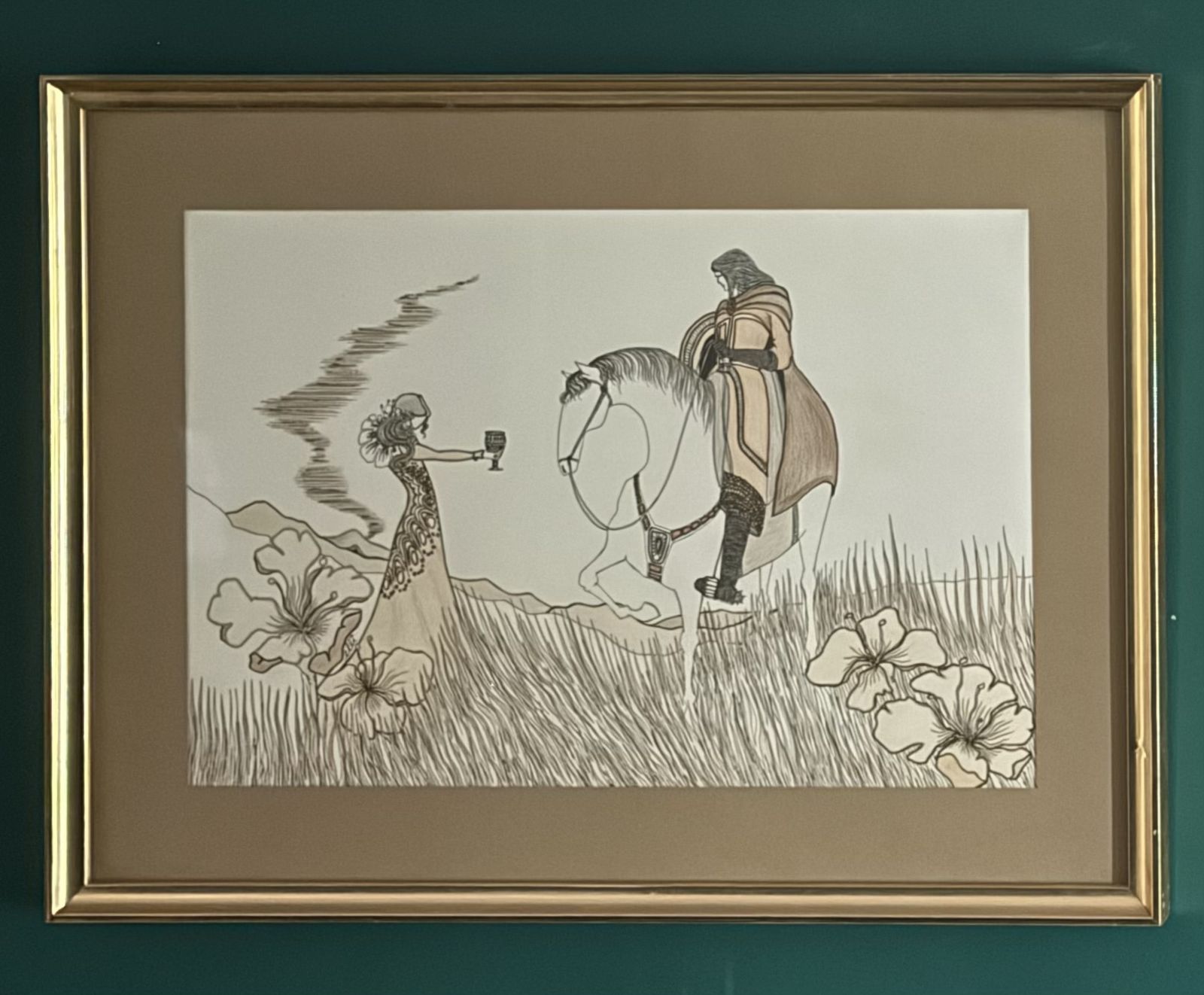 Original 20th Century Fantasy Illustration By Eleanor Clayforth – Framed Mixed Media Drawing