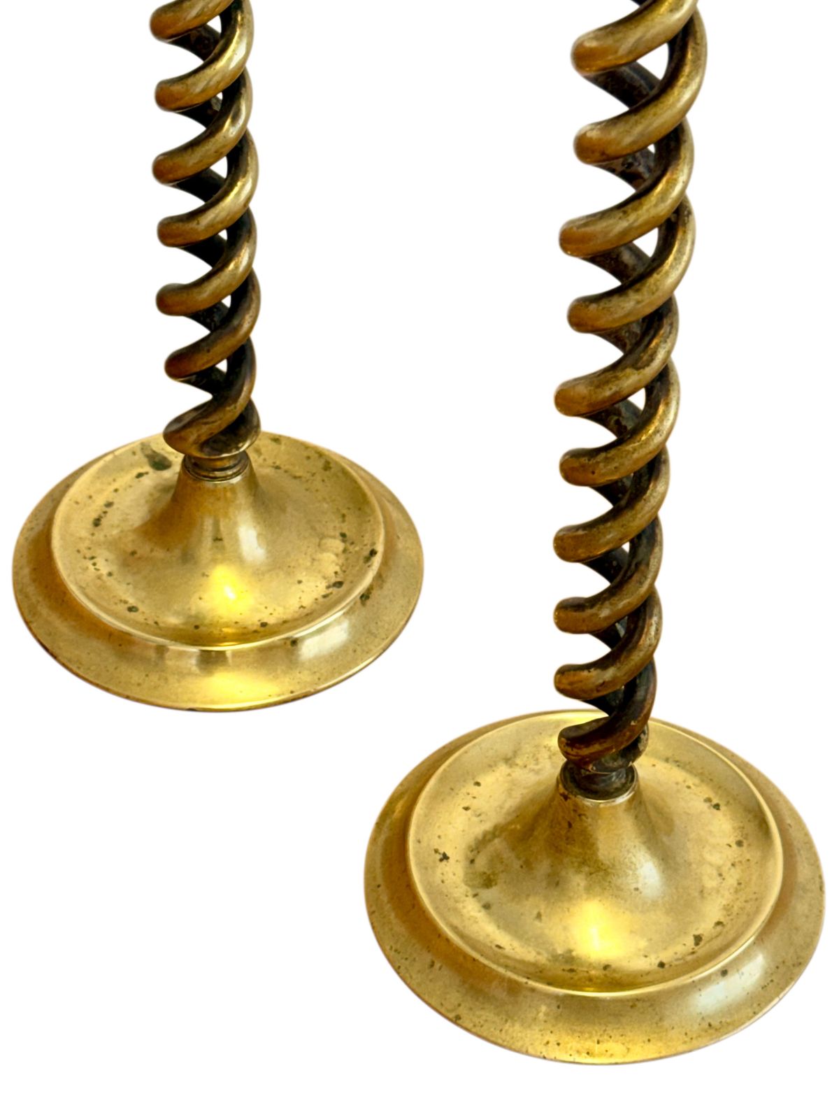 Pair Of 19th Century Victorian Barley Twist Brass Candlestick Holders photo 685.0
